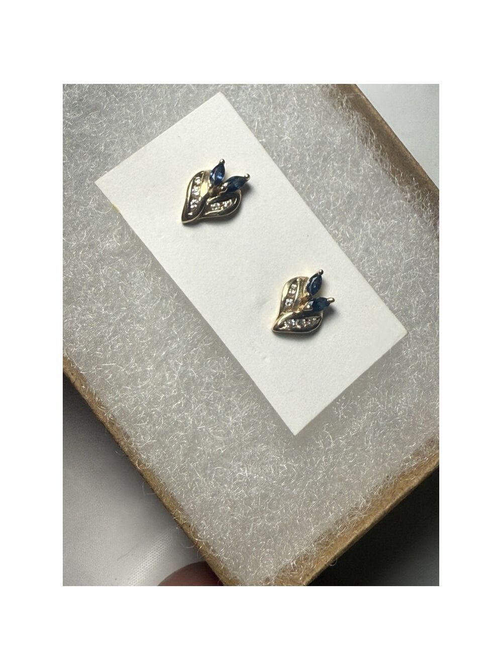 14K Yellow gold Diamond Marquise Blue Sapphire Earrings - Picture 11 of 12